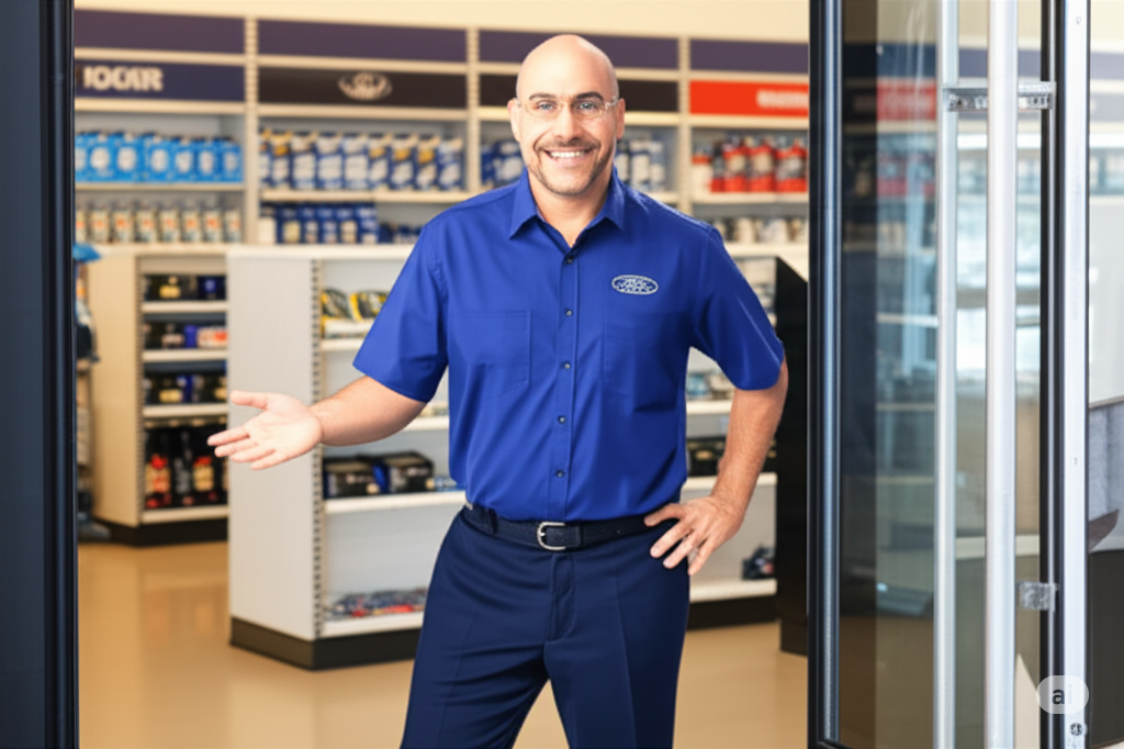 Friendly Ford parts expert welcoming customers to Jarrett Scott Parts department in Plant City, Florida